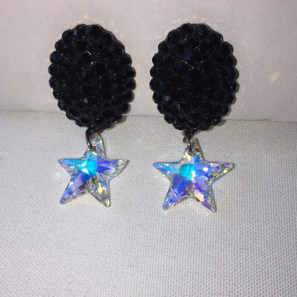 Black Clip-on Earrings oval shaped w/Star dangle